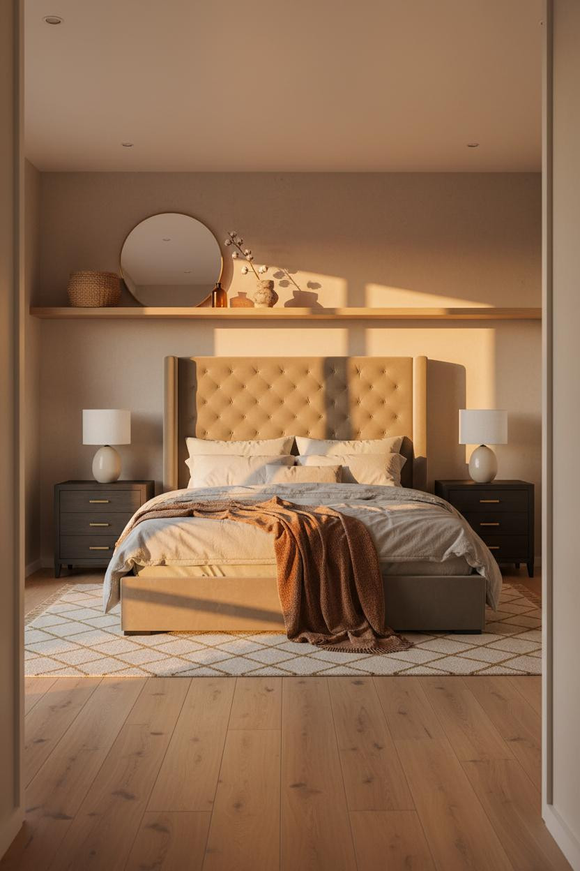 Stockholm Bedroom Oak Shelving Sunset