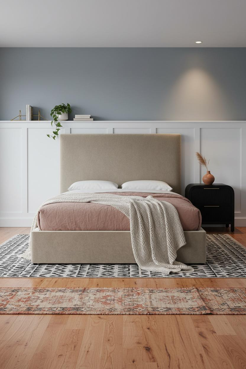 Studio Apartment Bedroom Wainscoting Design