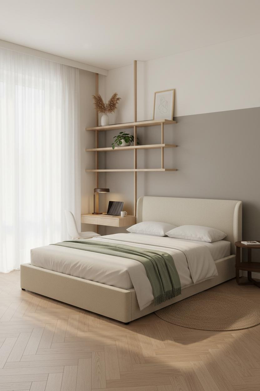 Studio Apartment Scandi Floating Shelves Layout
