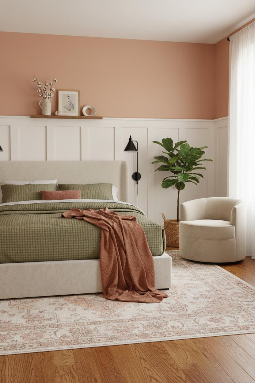 Teen Bedroom Boho Aesthetic Peach Wainscoting