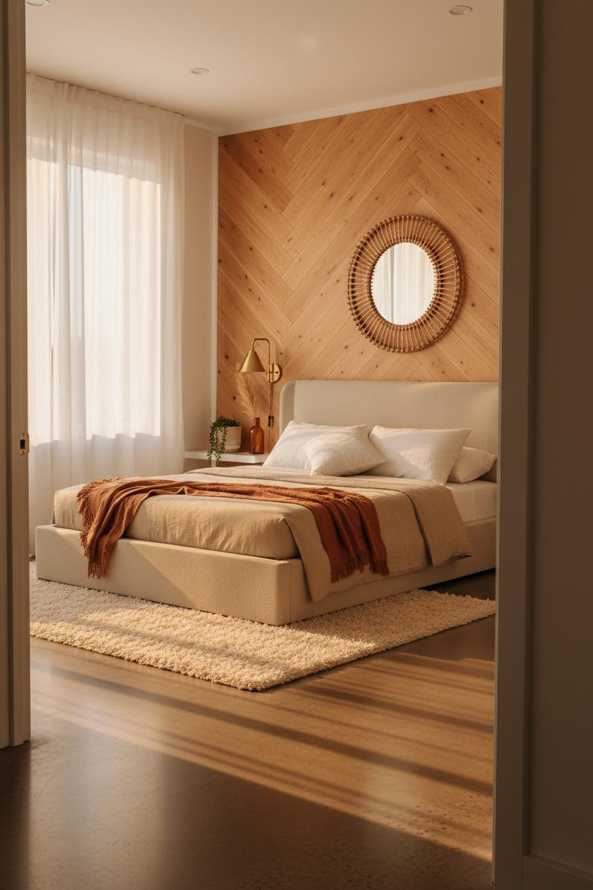 Teen Bedroom Coastal Herringbone Accent Wall
