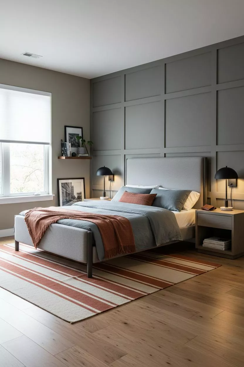 Teen Boy Bedroom Charcoal Paneling Modern Design