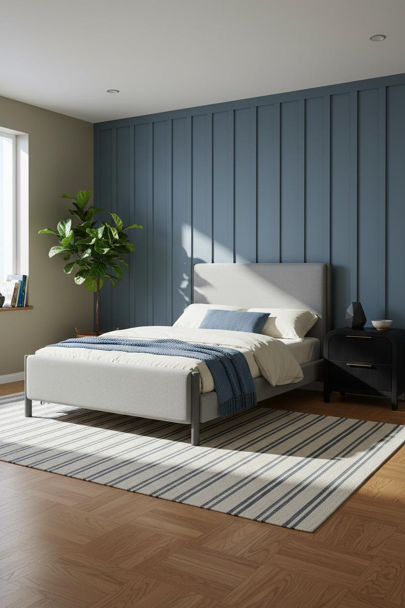 Teen Boy Bedroom Coastal Modern Slate Blue Board and Batten