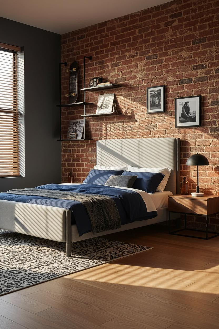 Teen Boy Bedroom Exposed Brick Industrial Urban Modern