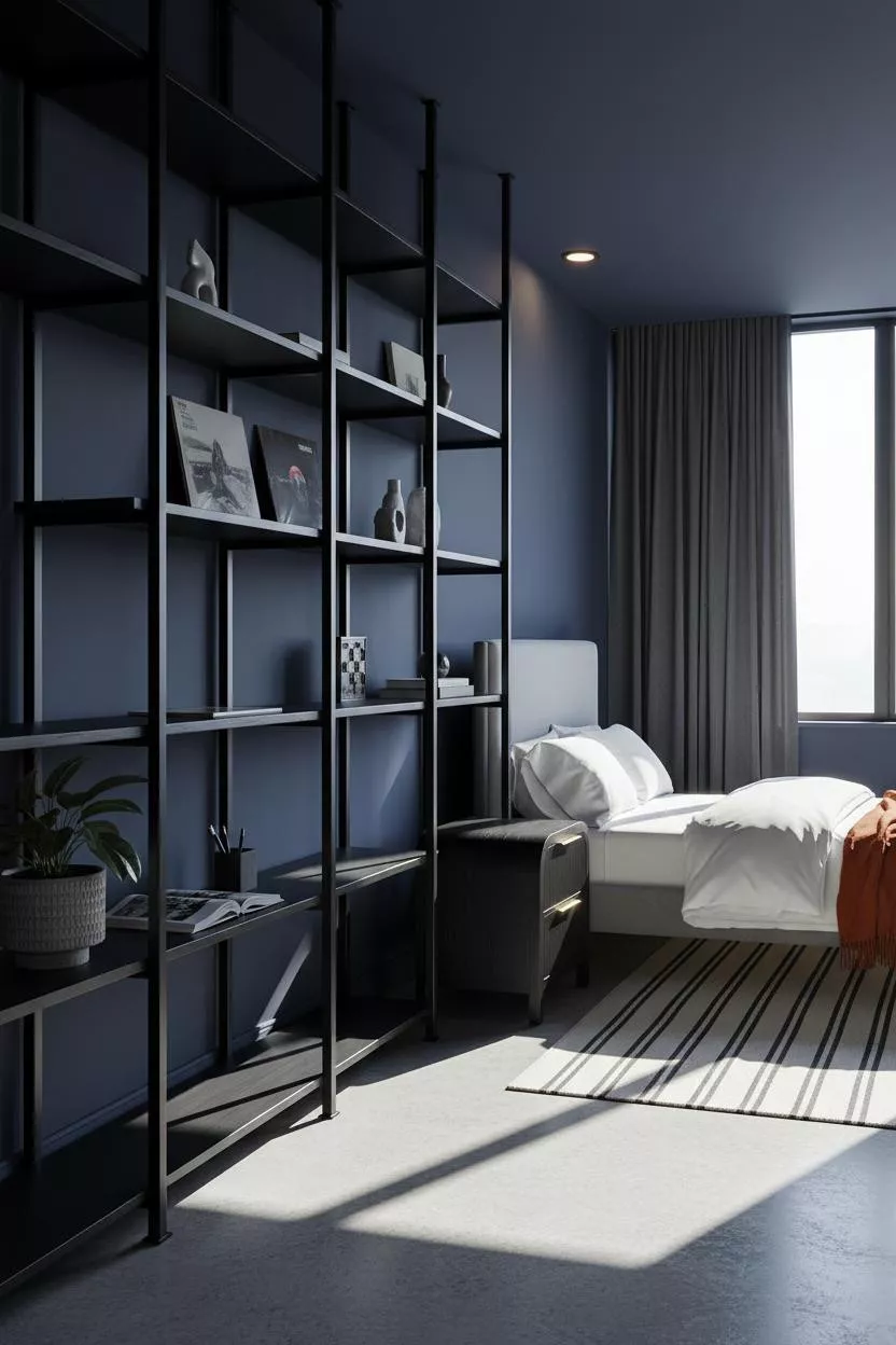 Teen Boy Bedroom Industrial Shelving Navy Modern Design