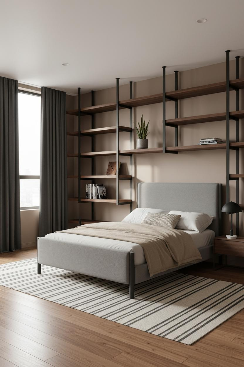 Teen Boy Bedroom Walnut Shelving Modern Design