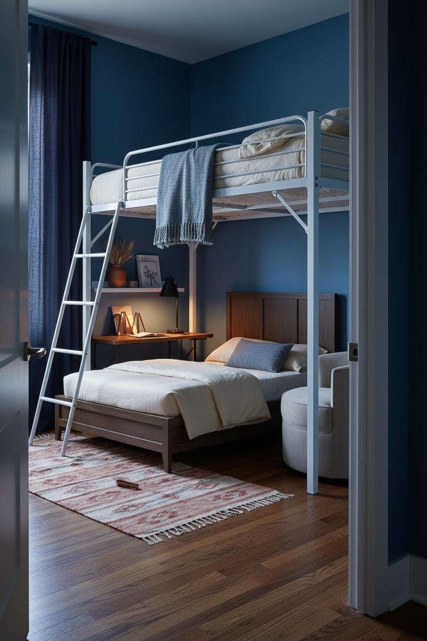 Teen Loft Bedroom Blue White Loft Bed