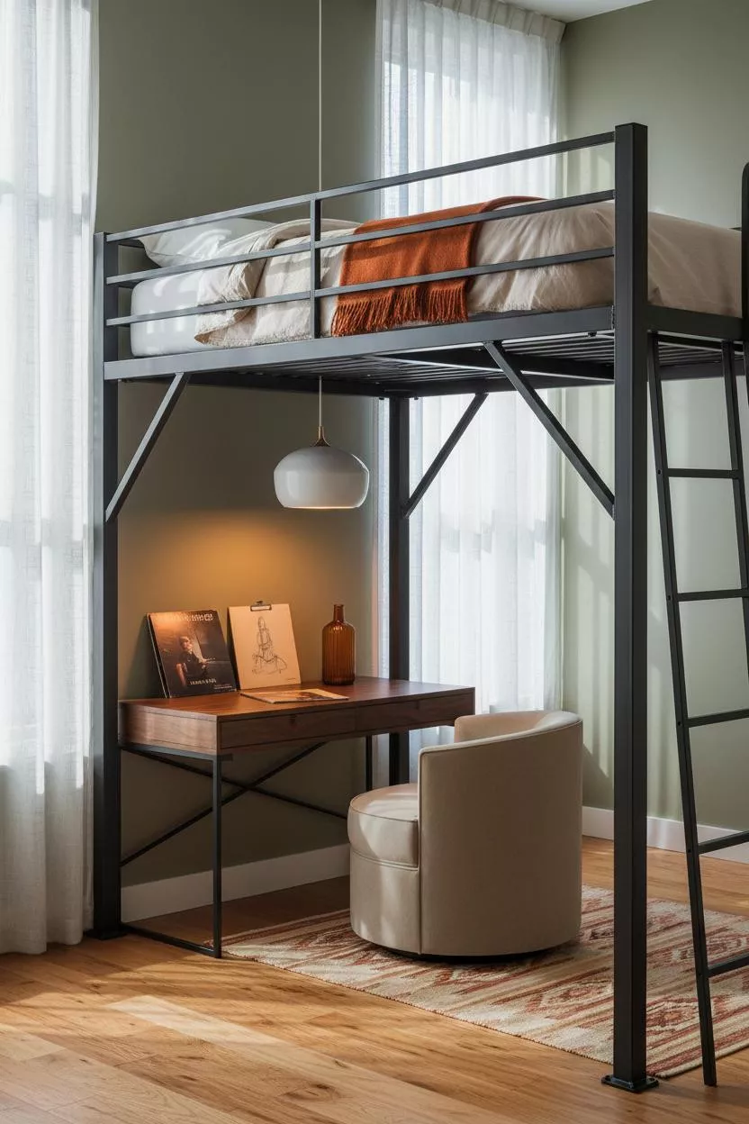 Teen Loft Bedroom Industrial Steel Frame