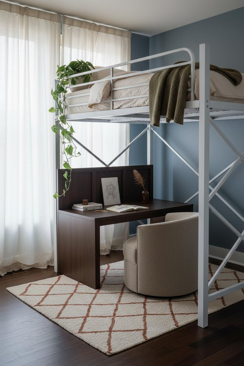 Teen Loft Bedroom Matte Steel Study Zone