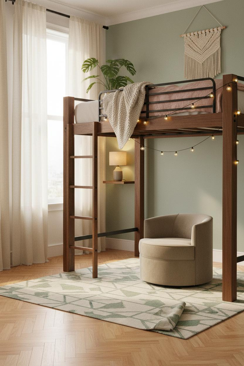 Teen Loft Bedroom Wooden Frame Botanical