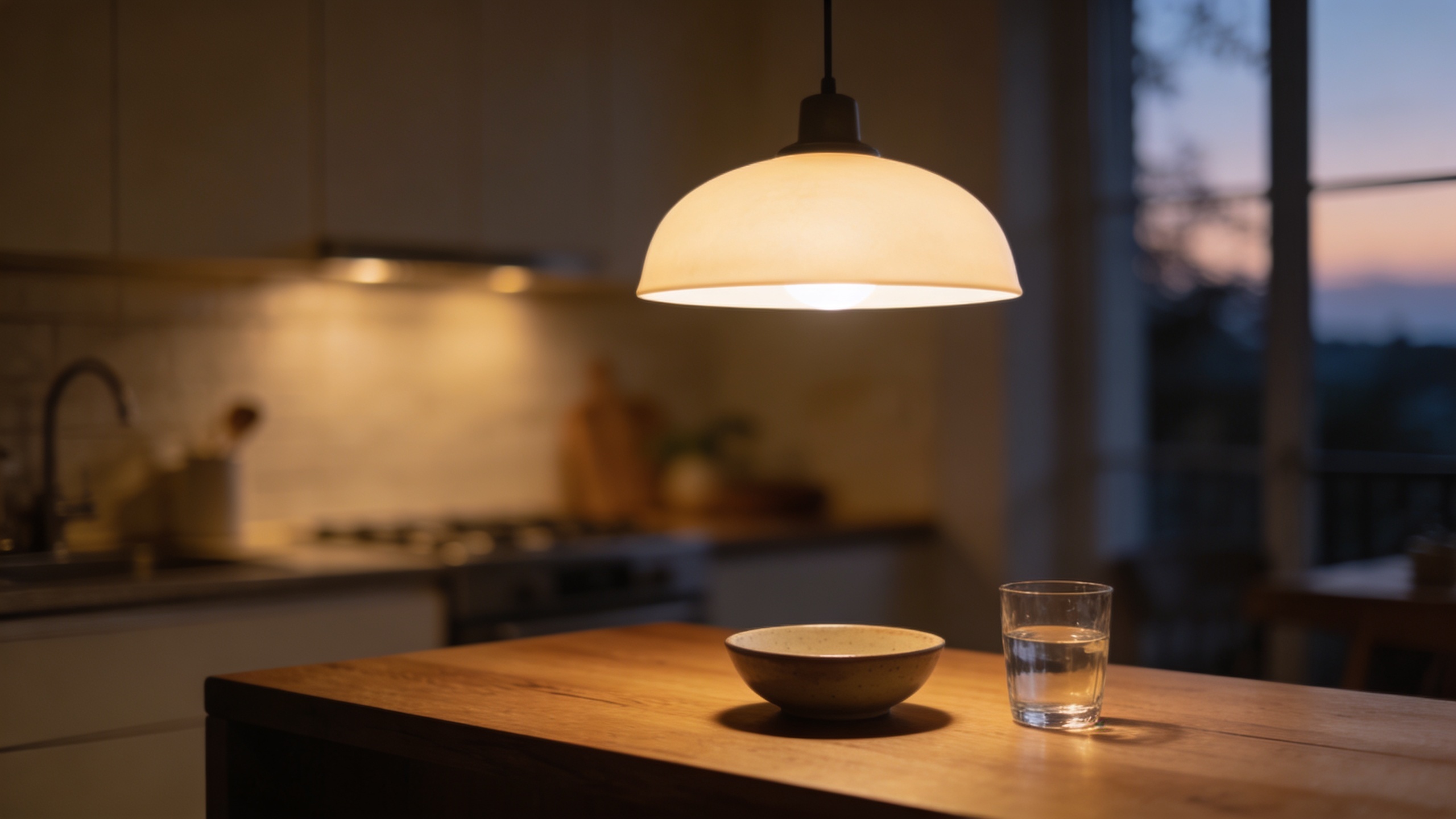 Calm evening kitchen at dusk — World Day reference photography