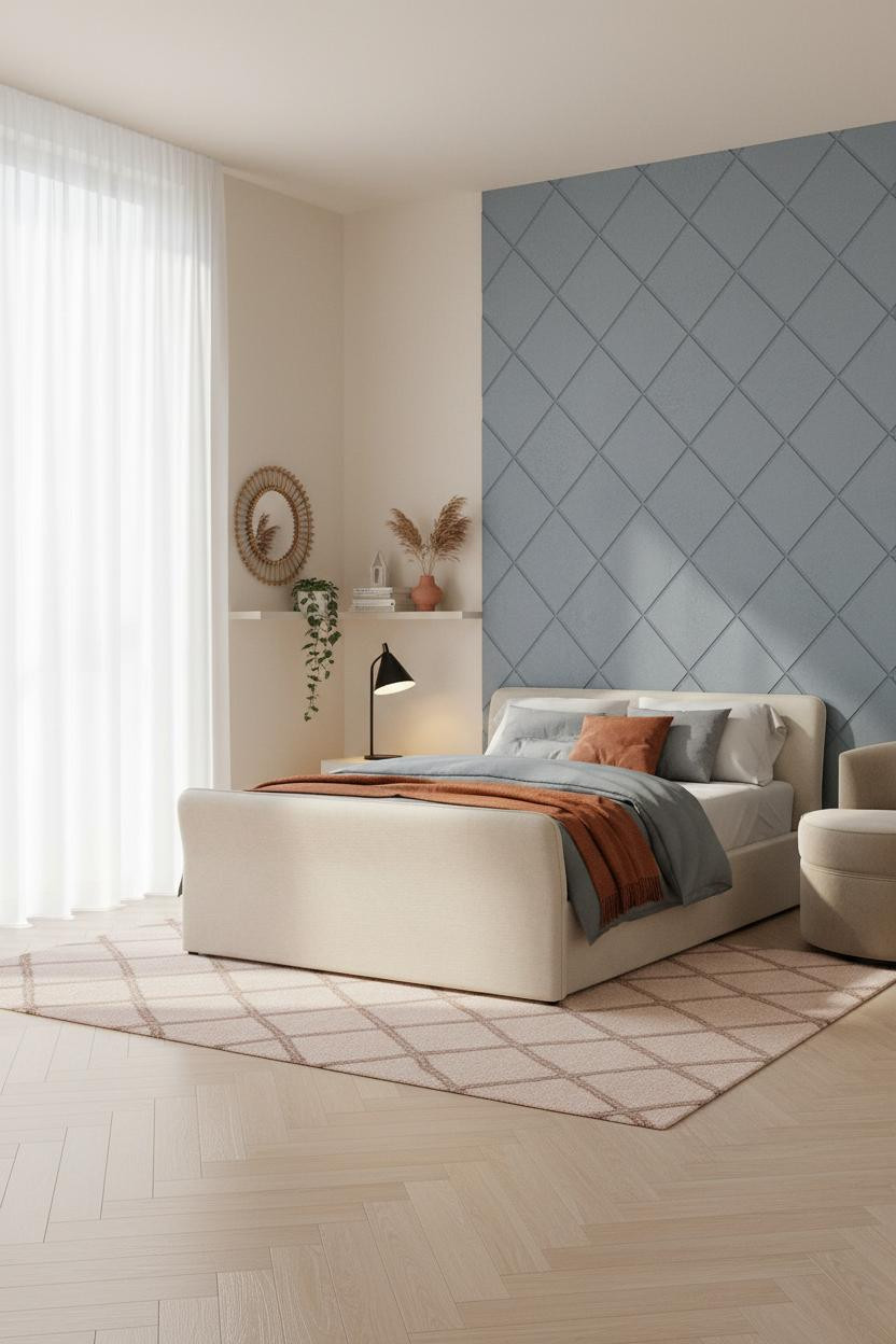 Trendy Teen Bedroom Blue Accent Wall
