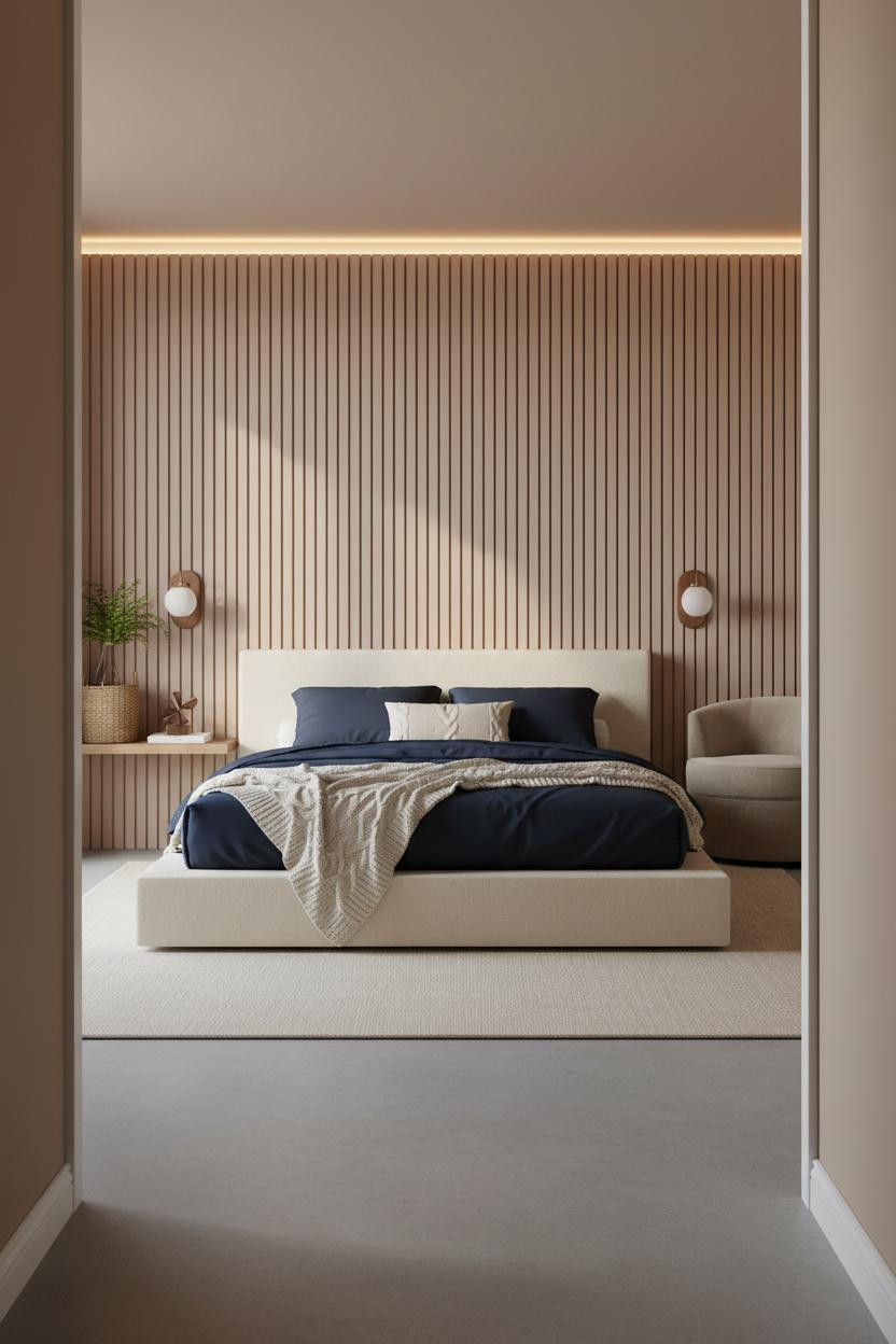 Trendy Teen Bedroom Japandi Slatted Wall