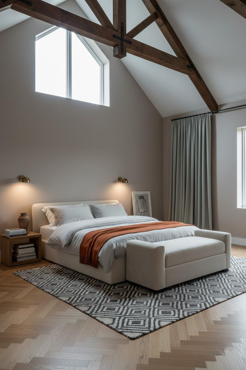 Vaulted Ceiling Bedroom Master Suite Timber Trusses