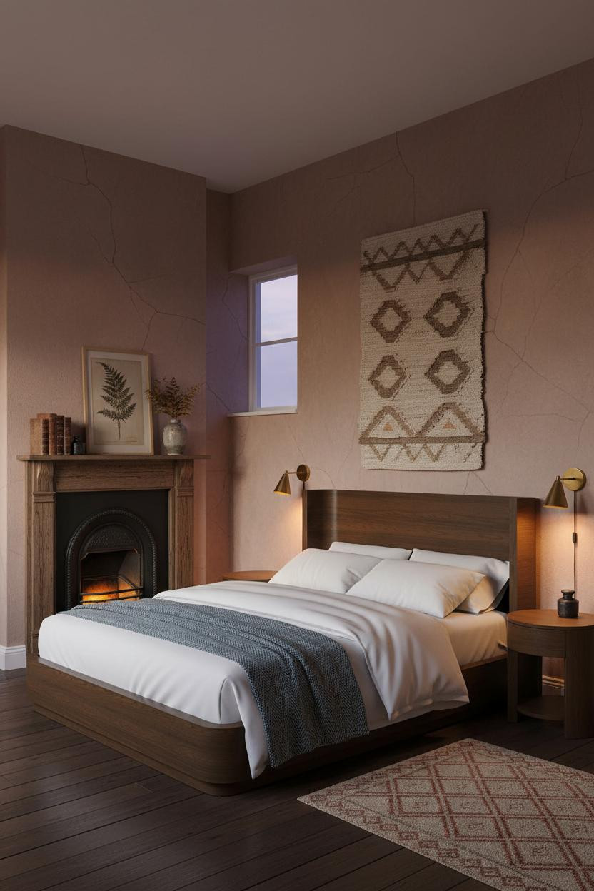 Vintage Bedroom Fireplace Alcove Amber Lighting