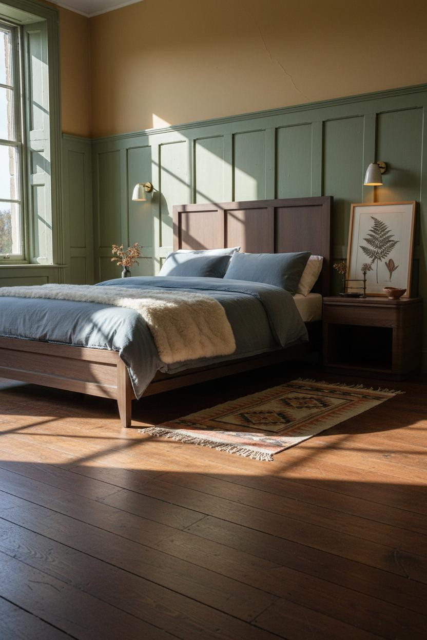 Vintage Bedroom Forest Green Wainscoting Aesthetic