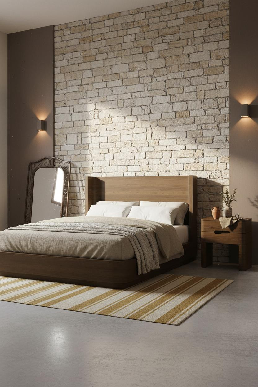 Vintage Bedroom Stone Wall Rustic