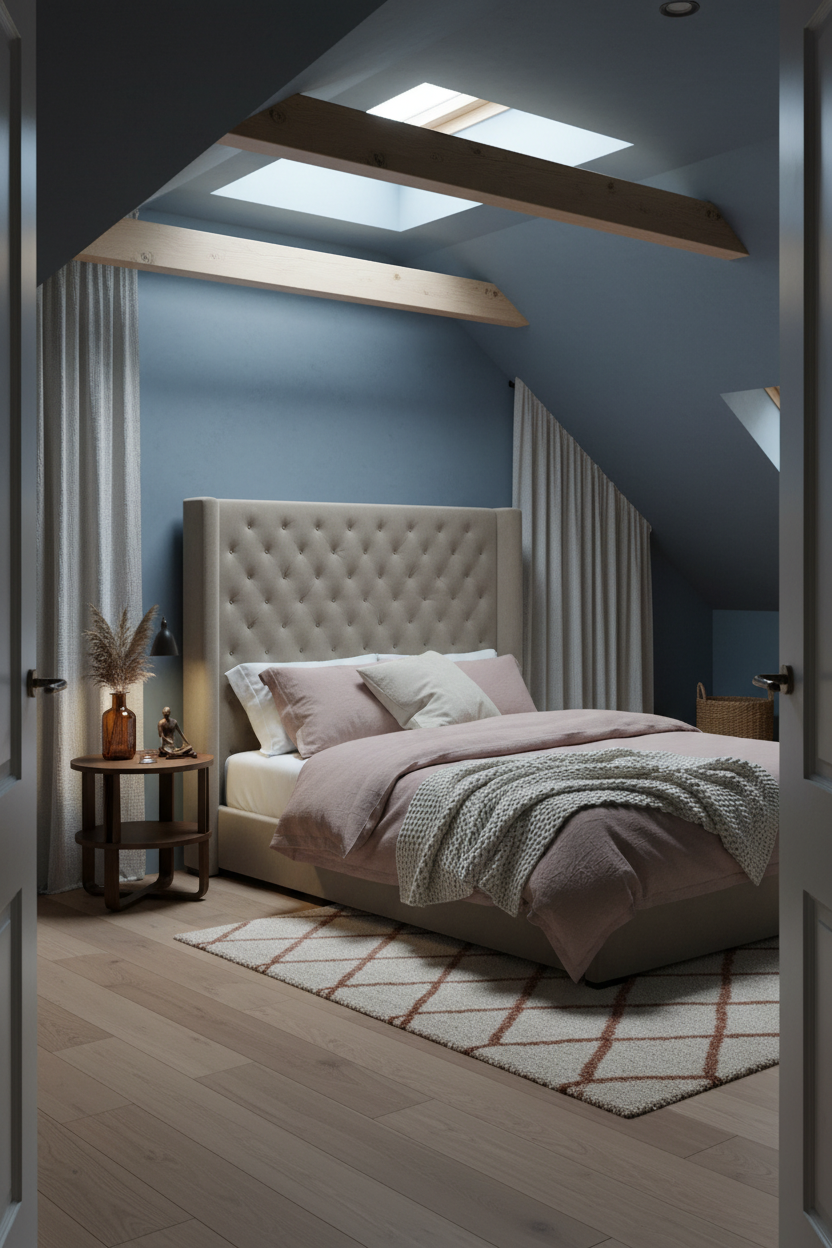 Warm Cozy Attic Bedroom Skylight Linen