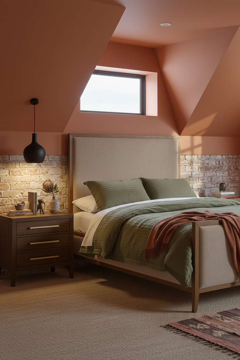 Warm Cozy Attic Bedroom Terracotta Walls