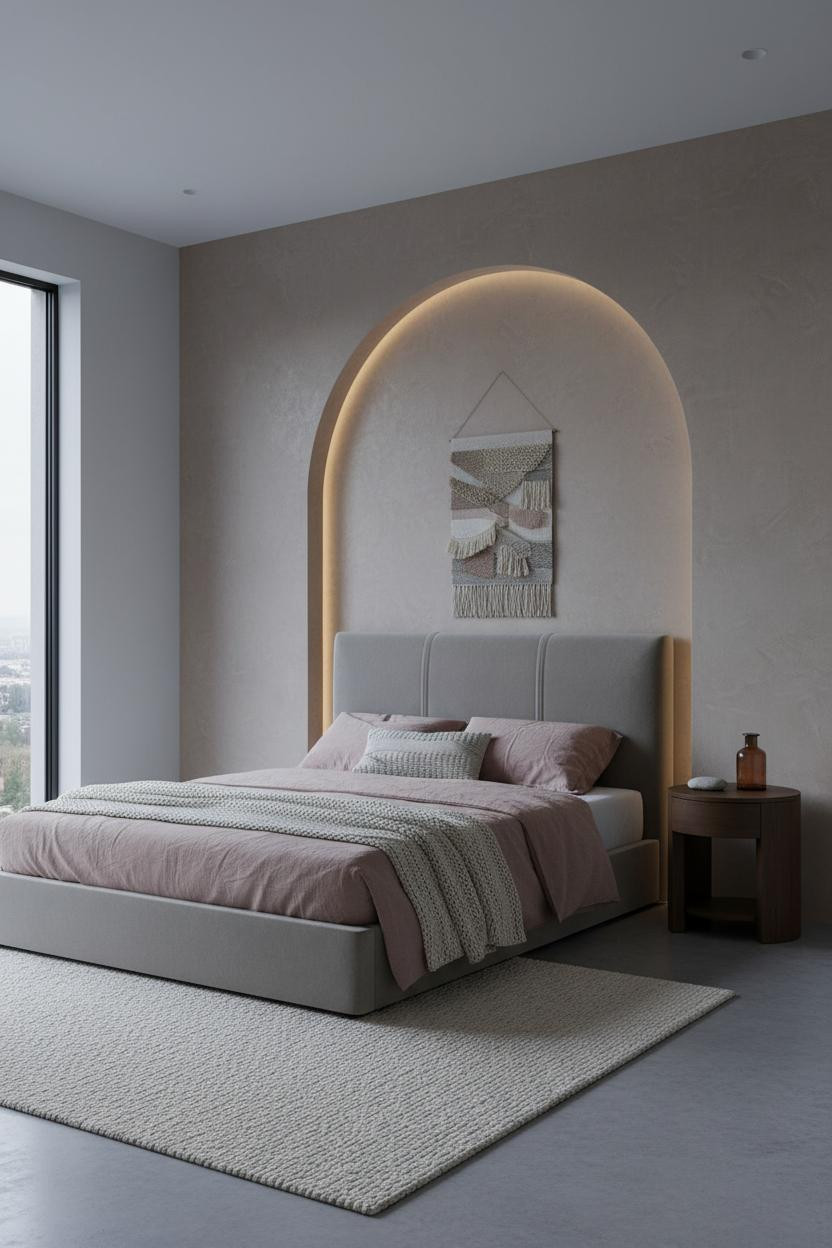 Warm Minimalist Bedroom Arched Niche