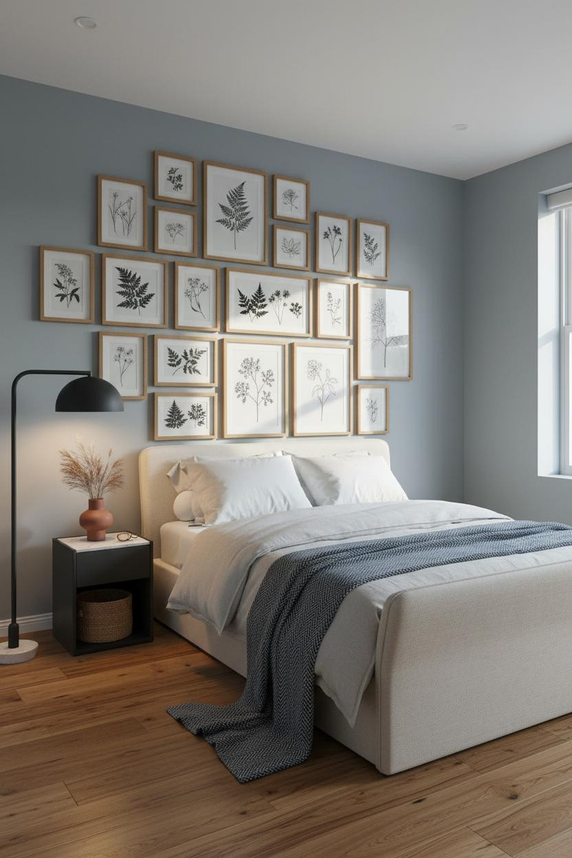 Warm Minimalist Bedroom Botanical Gallery Wall
