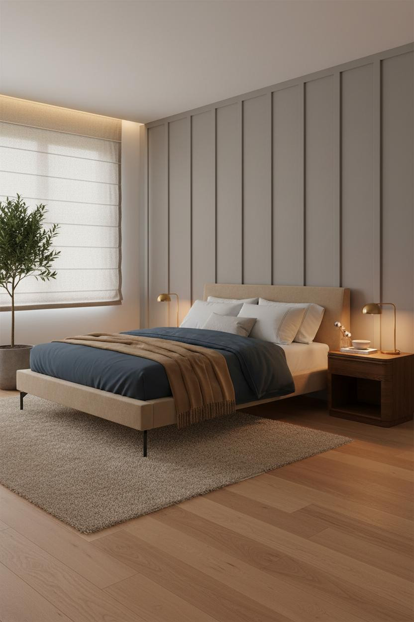 Warm Minimalist Bedroom Dove Grey Board Batten