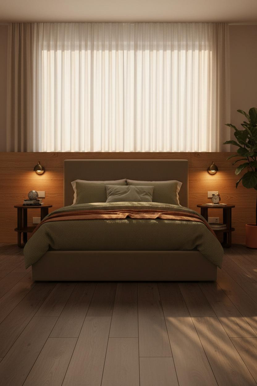 Warm Minimalist Bedroom Oak Paneling
