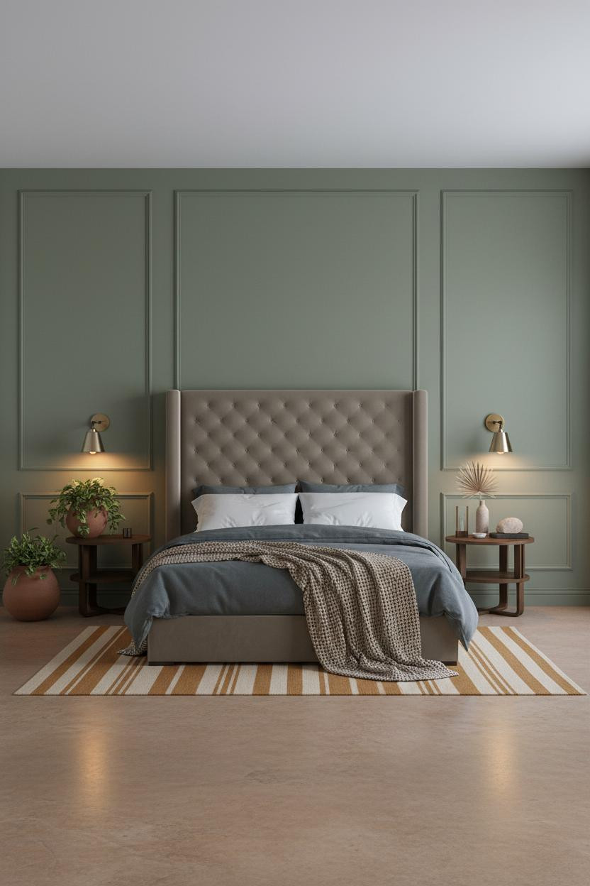 Warm Minimalist Bedroom Sage Concrete