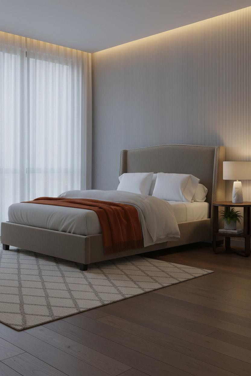 Warm Minimalist Bedroom Shiplap Walnut