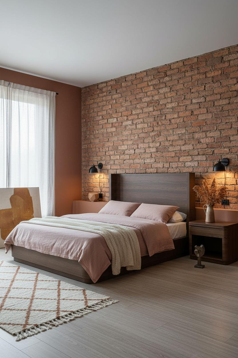 Western Bedroom Clay Brick Accent Wall