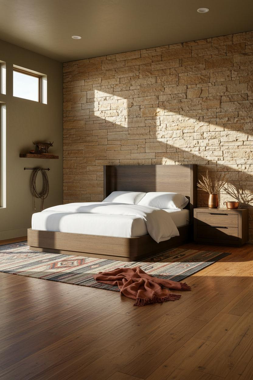 Western Style Bedroom Stone Walls