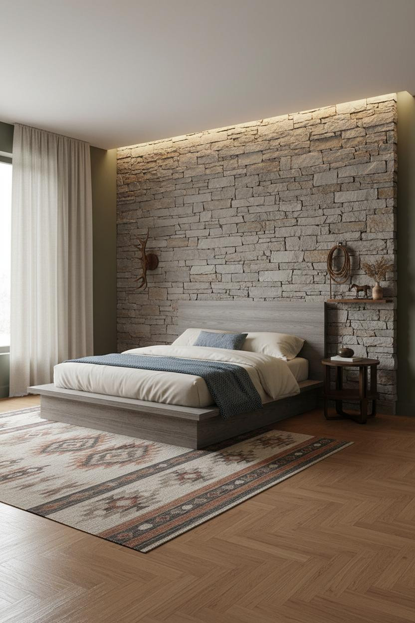 Western Style Bedroom Stone Accent