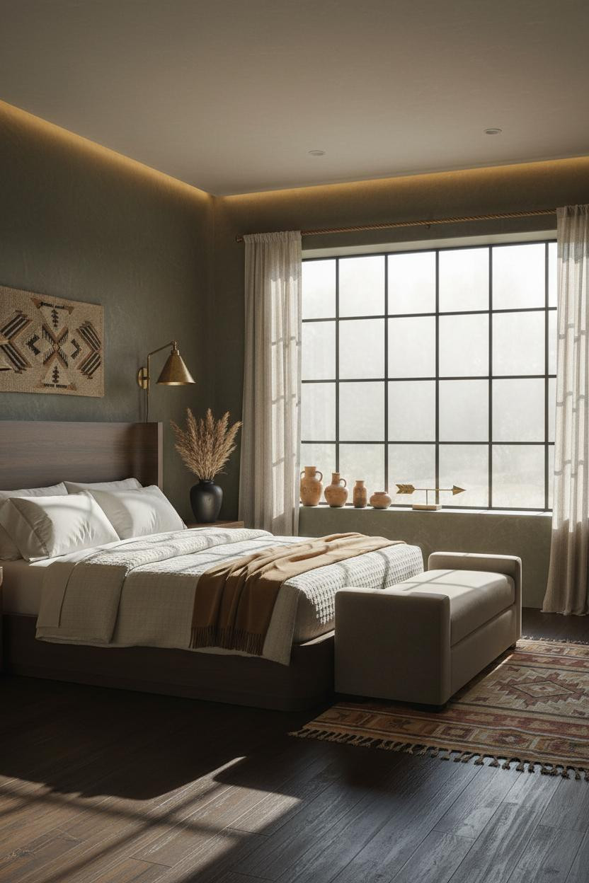 Western Boho Bedroom Adobe Geometric Kilim