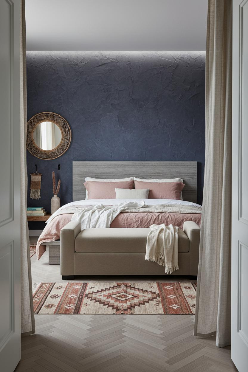Western Boho Bedroom Indigo Plaster