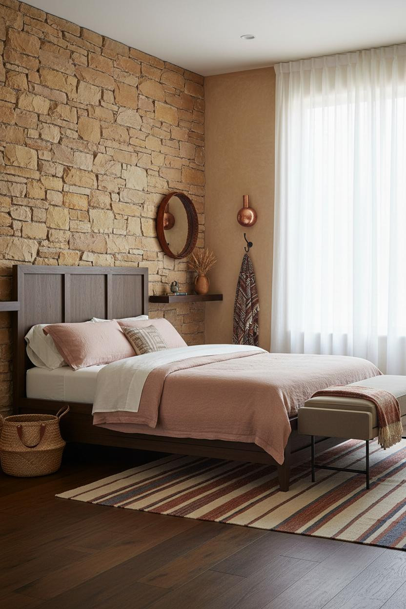 Western Boho Bedroom Stone Accent Wall