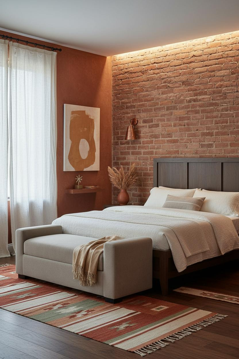 Western Boho Bedroom Terracotta Brick