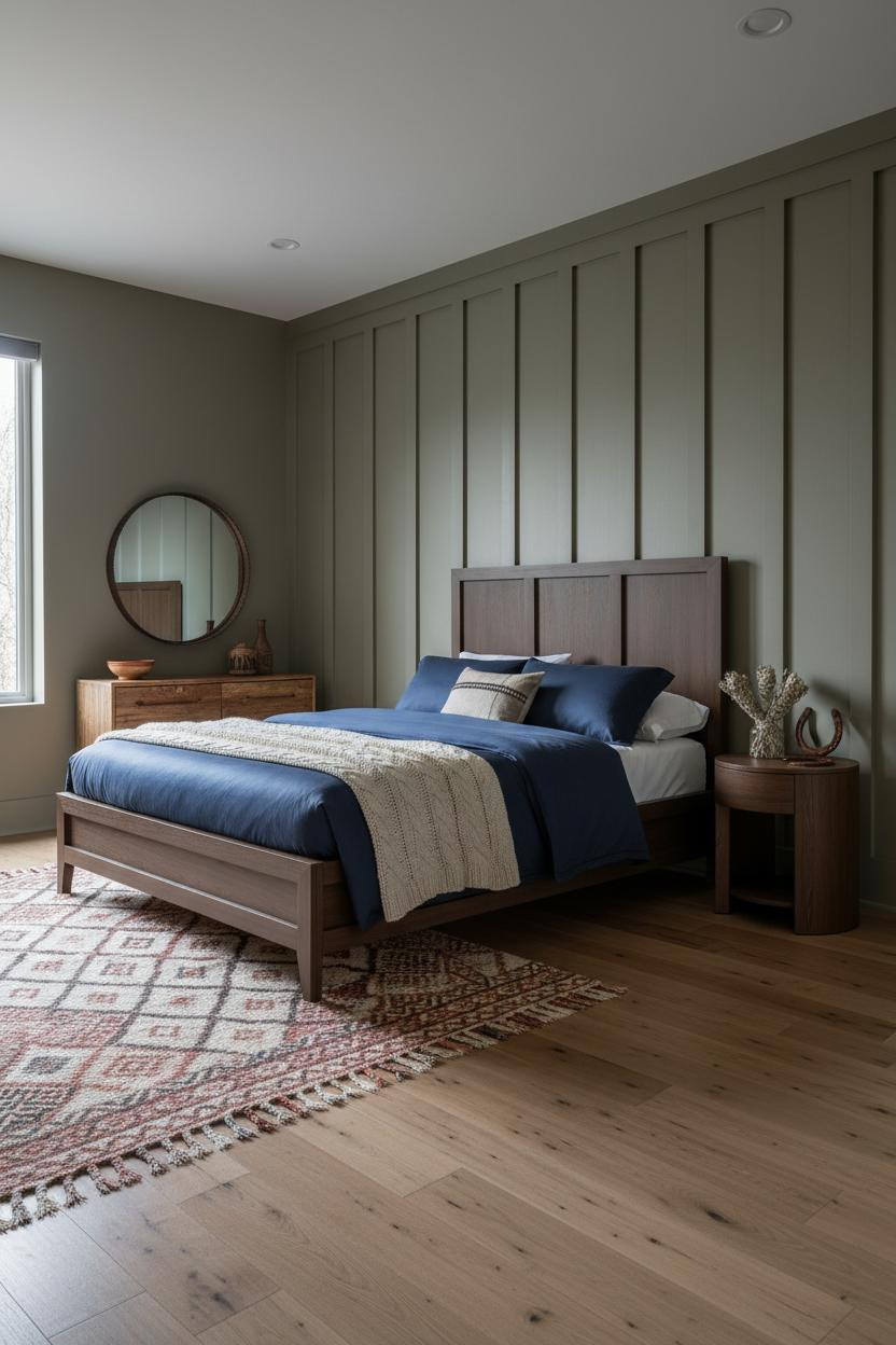 Western Chic Bedroom Olive Accent Wall