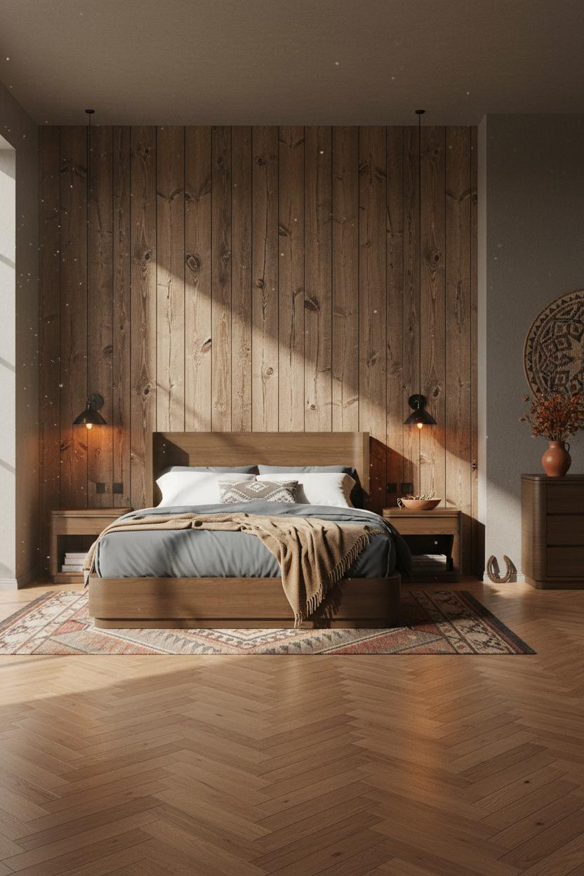 Western Chic Bedroom Reclaimed Wood Accent Wall