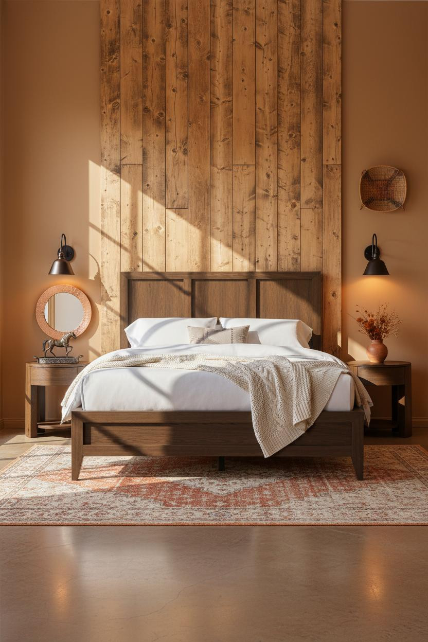 Western Chic Bedroom Timber Accent Wall