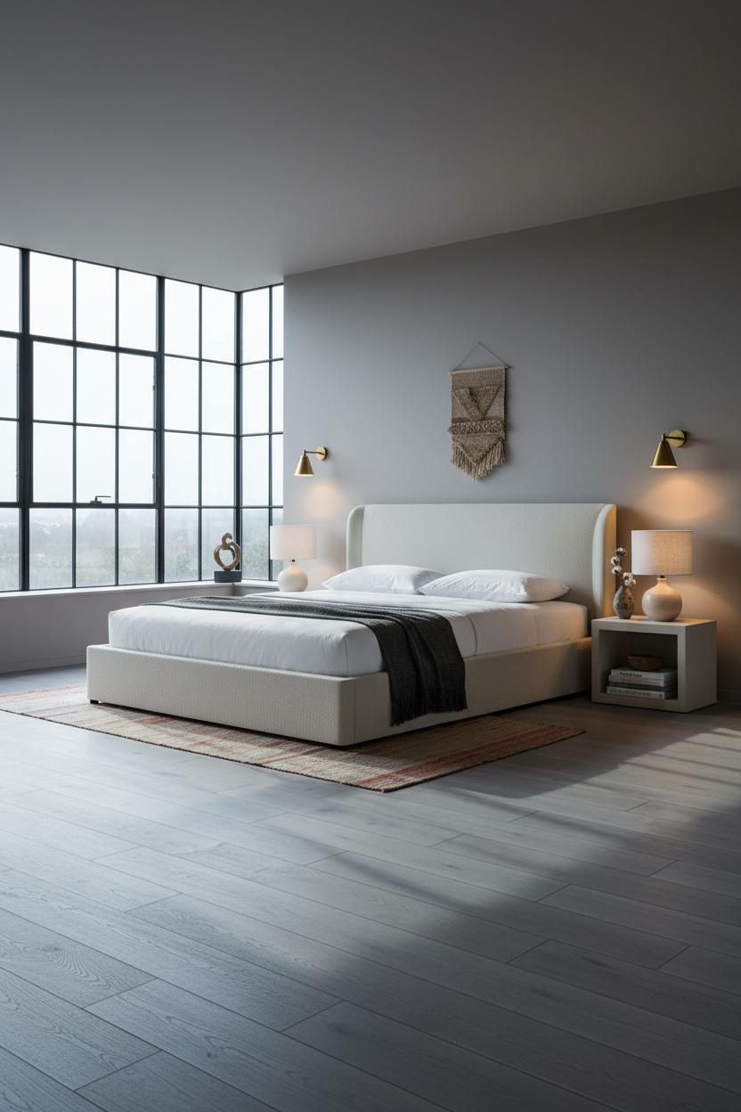 White Bed Frame Bedroom Modern Minimalist