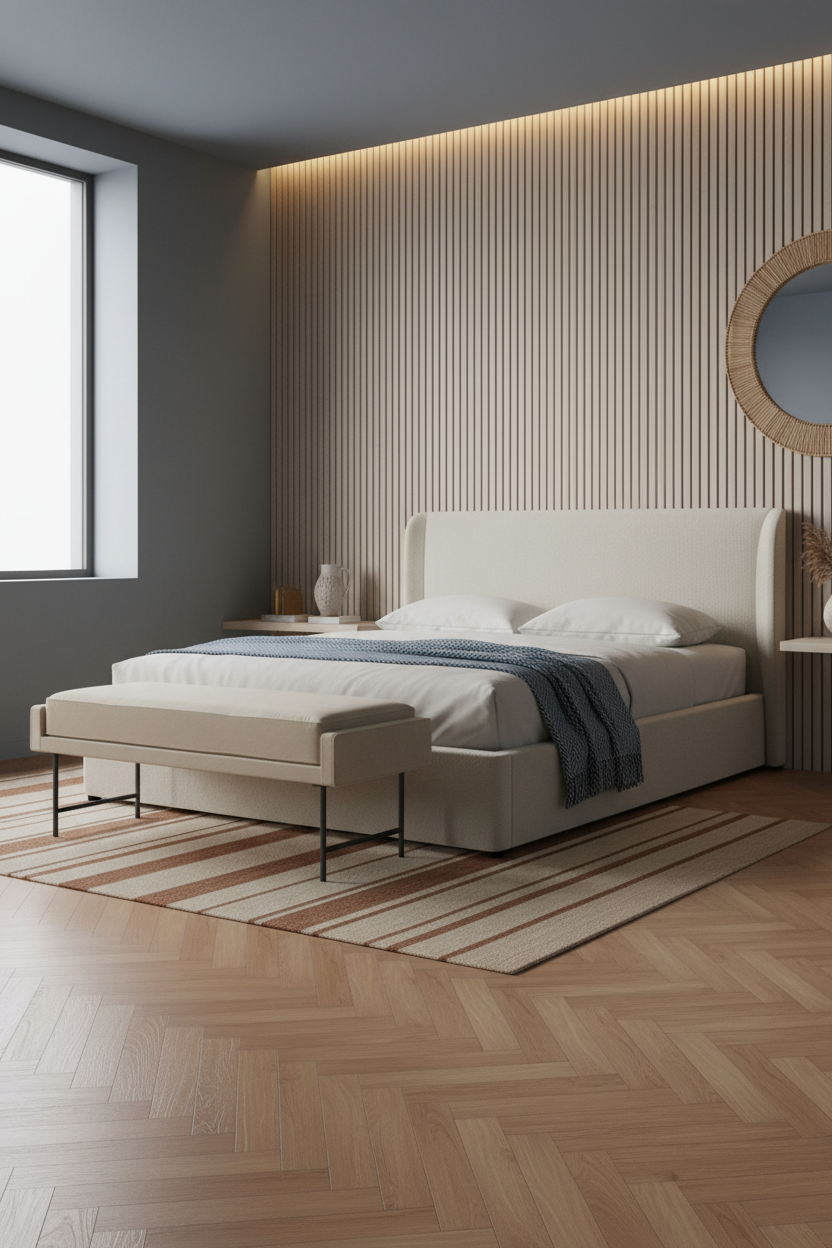 White Bed Frame Bedroom Slatted Panel