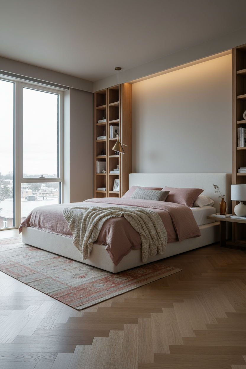 White Bed Frame Modern Bedroom Bookshelf