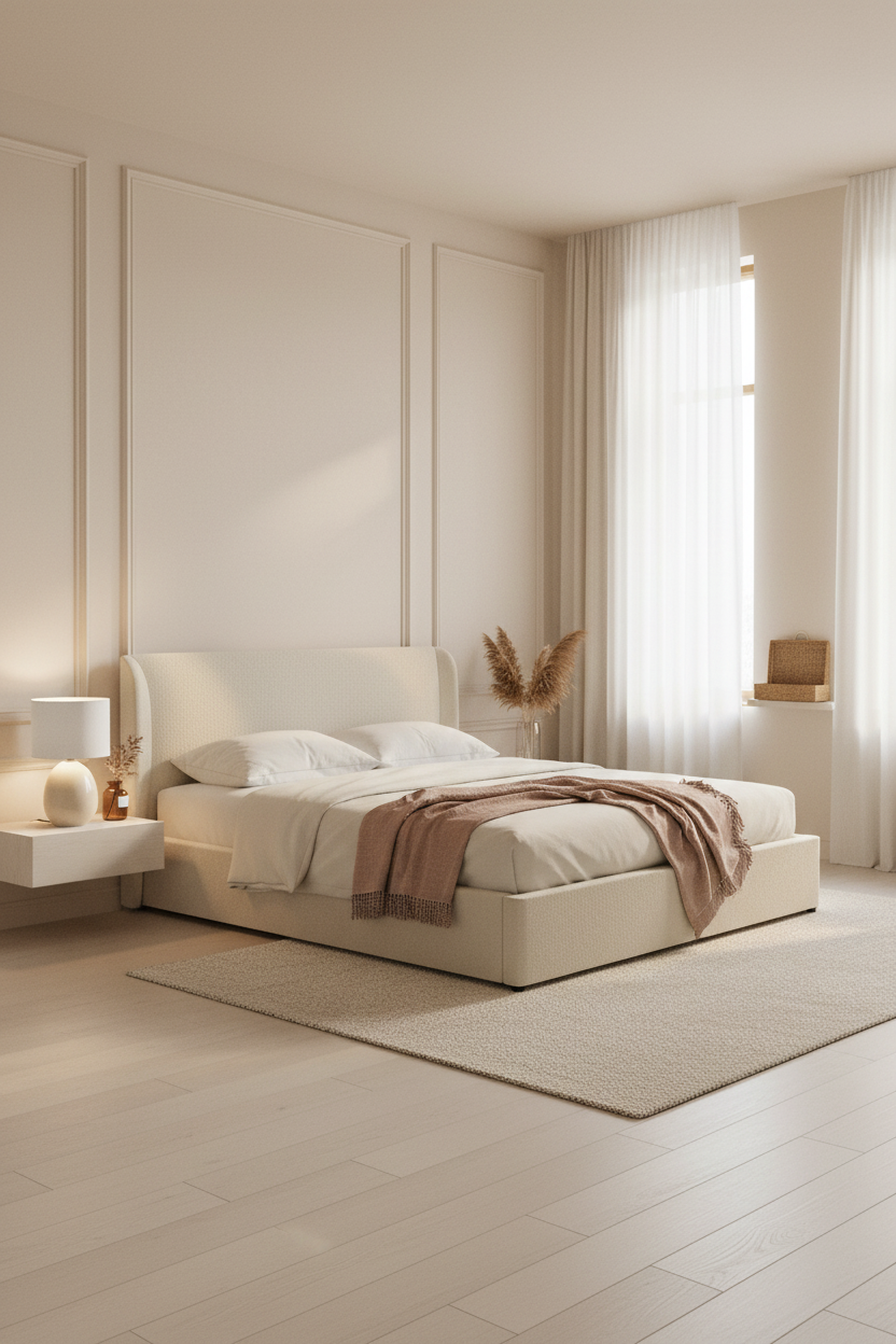 White Bed Frame Scandi Bedroom Ivory Paneling