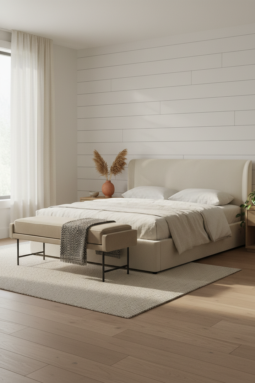 White Bed Frame Scandi Bedroom Shiplap