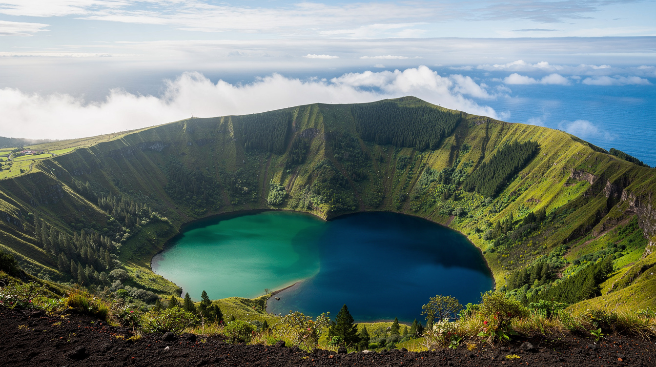 São Miguel's caldera sits 2,480 feet above the beach and the fog clears by 10am