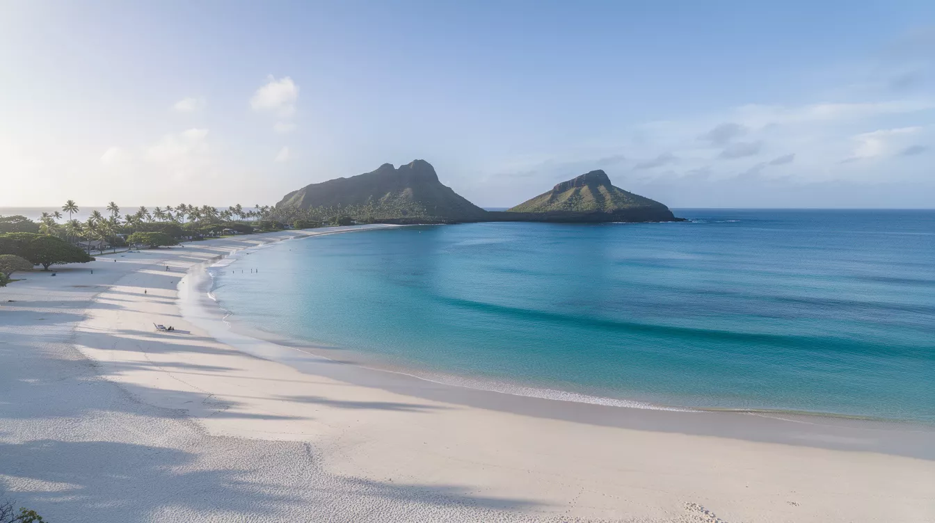 Lanikai Beach is glassy for 90 minutes after sunrise then the trade wind ends it