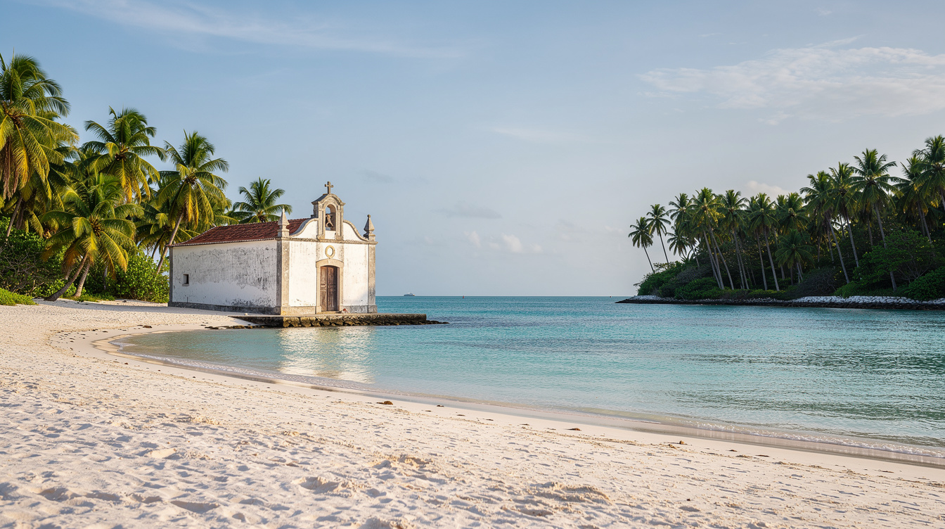 An 18th-century chapel sits on the sand at this Brazilian beach reachable only by boat