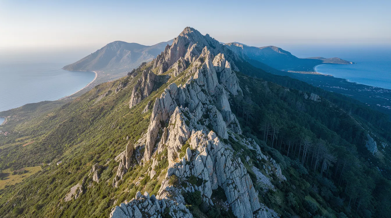 Corsica's mountain spine splits the island into 2 coasts 30 miles apart