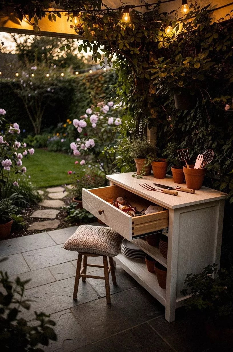 Hide storage inside a potting cabinet
