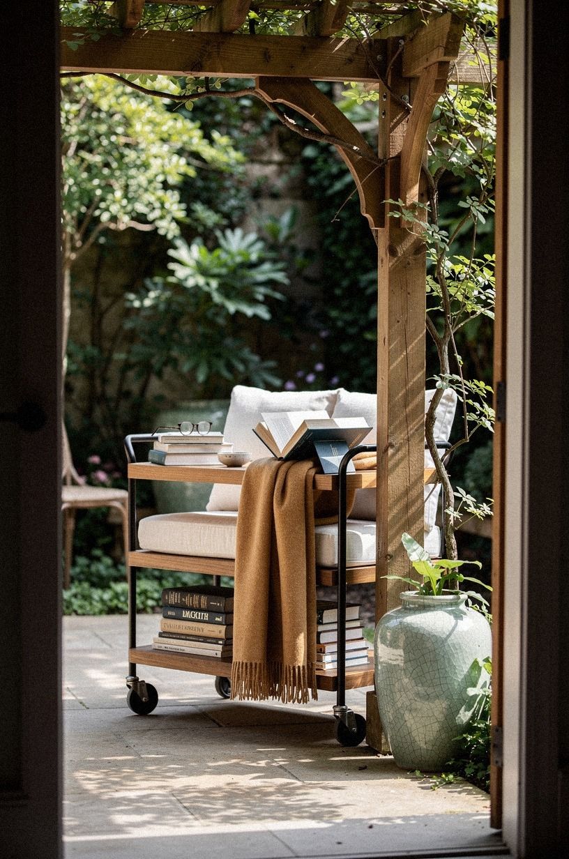 Set a library cart under the arbor